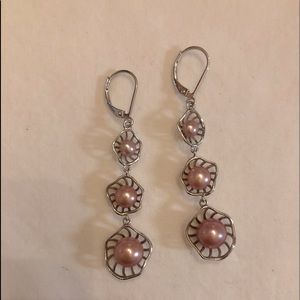 Sterling silver 3 tier pink pearl earrings
